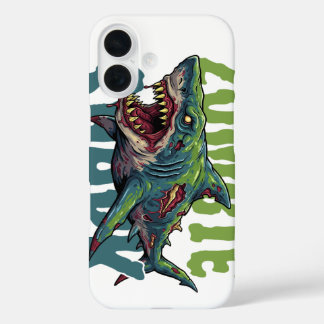 Angry scary Zombie shark illustration iPhone 16 Case