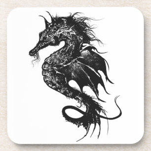 Angry Sea Horse in Black Coaster