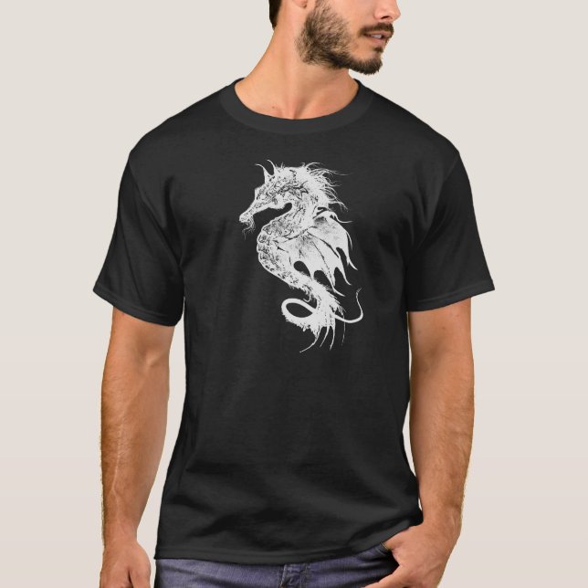 Angry Sea Horse in White Pick Your Background T-Shirt (Front)