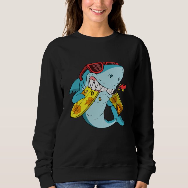 angry shark bite a surfboard sweatshirt (Front)