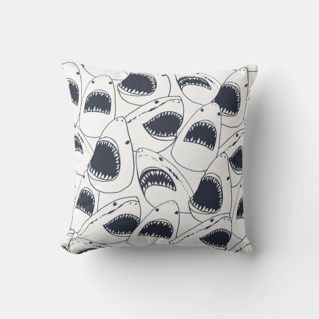 Angry shark, vintage doodle pattern. cushion (Front)
