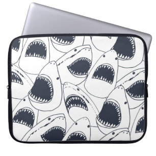 Angry shark, vintage doodle pattern. laptop sleeve