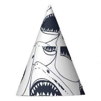 Angry shark, vintage doodle pattern. party hat