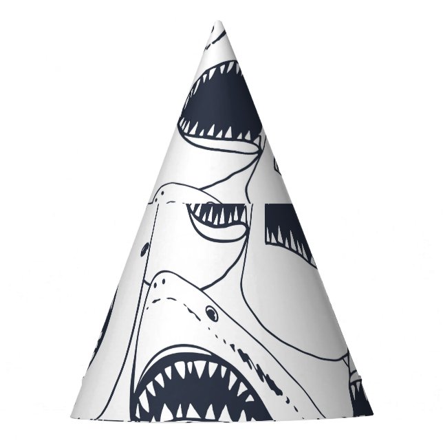 Angry shark, vintage doodle pattern. party hat (Front)
