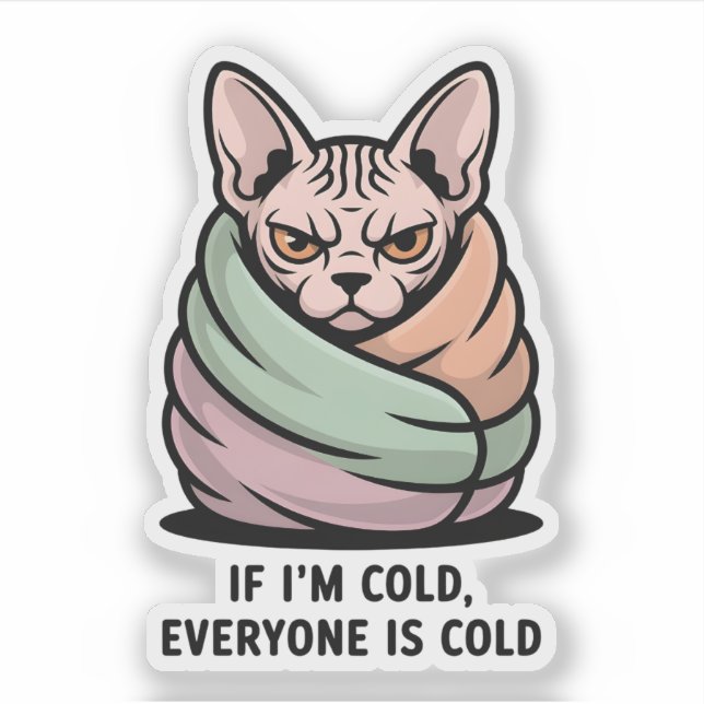 Angry Sphynx Cat Cold Humor Cartoon Art (Front)