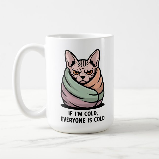 Angry Sphynx Cat Cold Humor Cartoon Art Coffee Mug (Left)