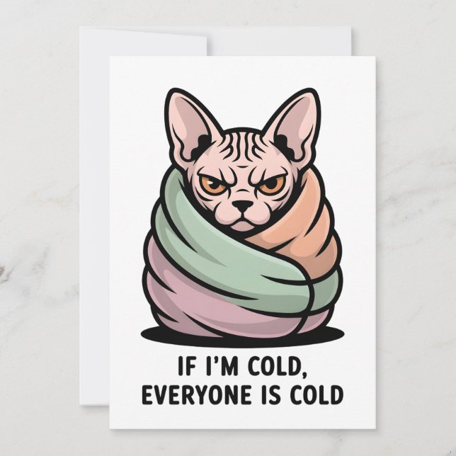 Angry Sphynx Cat Cold Humor Cartoon Art Holiday Card (Front)