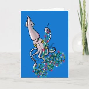 Angry squid with Christmas lights Holiday Card