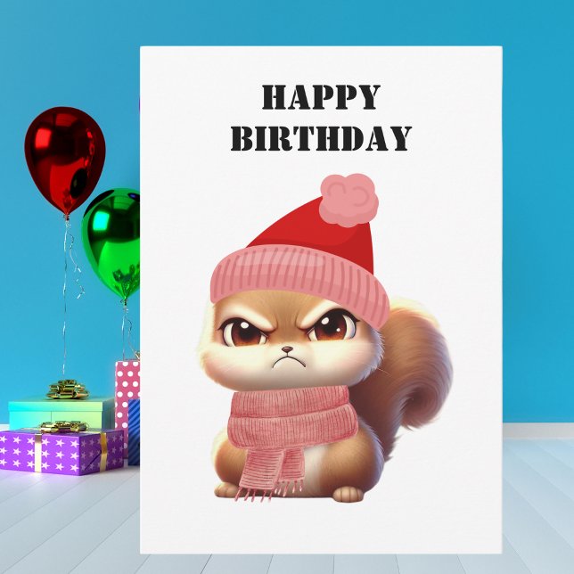Angry Squirrel bundled with hat, funny birthday Holiday Card (Creator Uploaded)