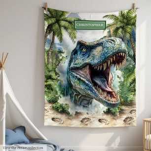 Angry T-Rex Blanket Personalised Name for Boys