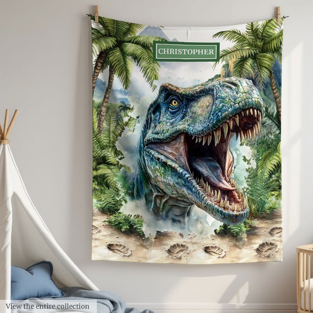 Angry T-Rex Blanket Personalised Name for Boys (Angry T-Rex Blanket Personalized Name for Boys)
