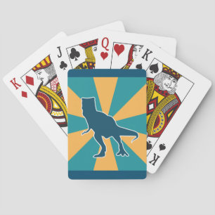 Angry T-rex dinosaur cartoon yellow and blue Playing Cards