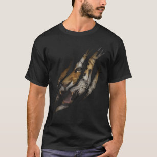 Angry Tiger Face Torn Claw Wild Safari Animal Cat T-Shirt