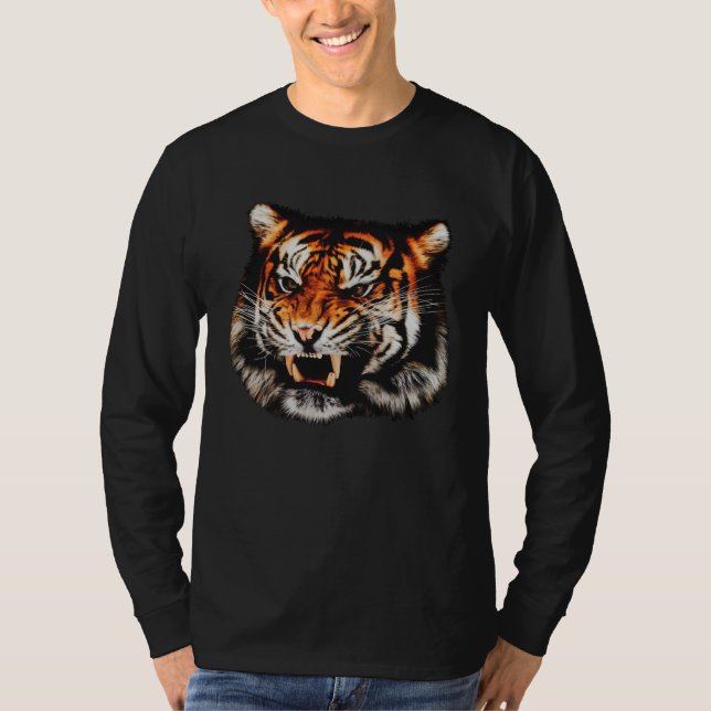 Angry Tiger Face Wild Animals Feline Predator T-Shirt (Front)