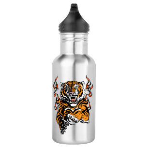 Angry tiger in tongues of flame 532 ml water bottle