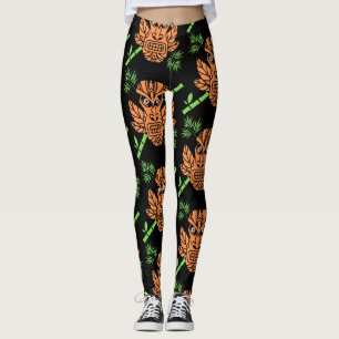 Angry Tiki Face Print Leggings