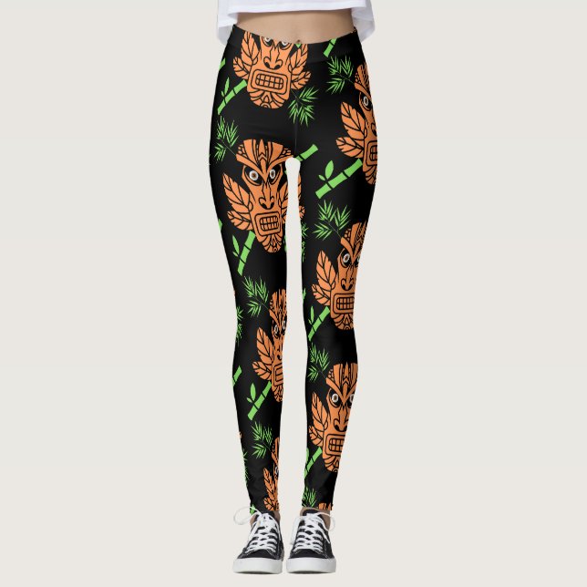 Angry Tiki Face Print Leggings (Front)
