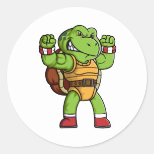 angry turtle character with good pose classic round sticker