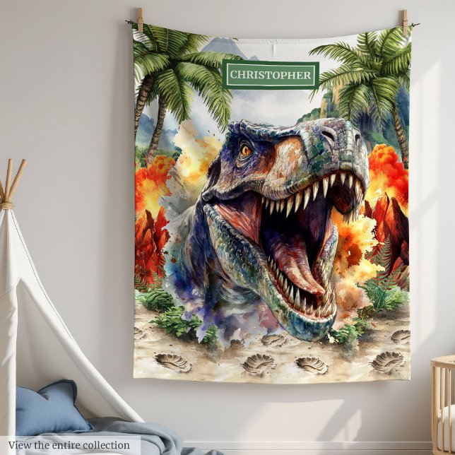 Angry Tyrannosaurus Dinosaur Blanket Personalised  (Angry Tyrannosaurus Dinosaur Blanket Personalized Boys)