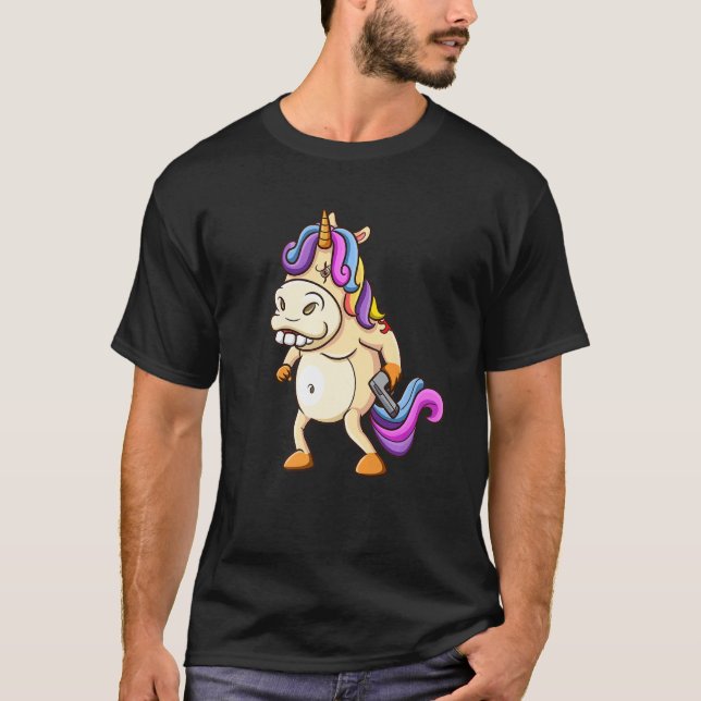 Angry Unicorn  Gun Carrying Gang Member Unicorn T-Shirt (Front)