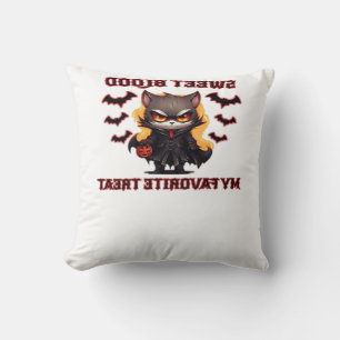 Angry Vampire Cat Craves Sweet Halloween Blood Ove Cushion