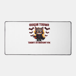 Angry Vampire Cat Craves Sweet Halloween Blood Ove Desk Mat
