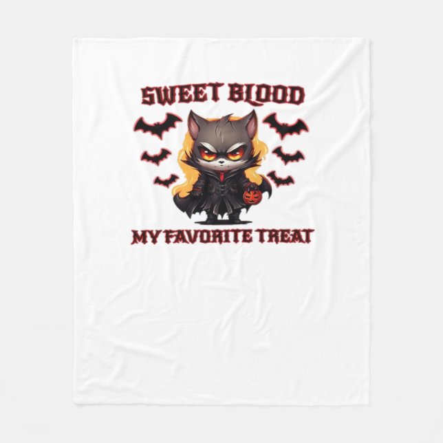 Angry Vampire Cat Craves Sweet Halloween Blood Ove Fleece Blanket (Front)