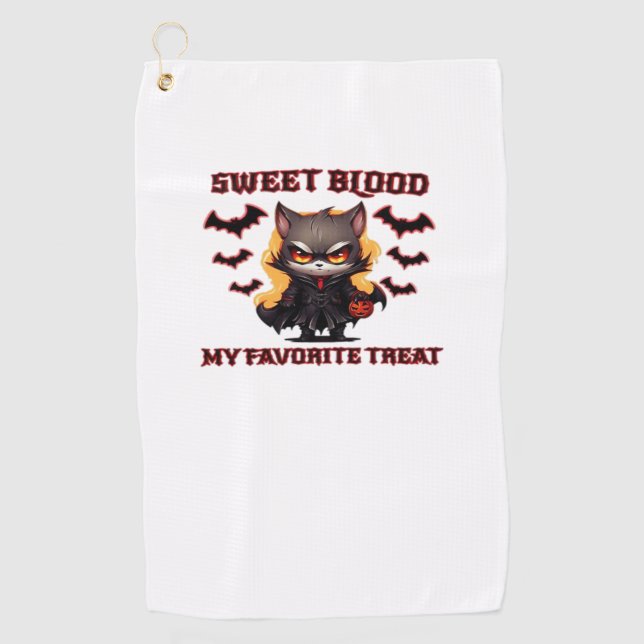 Angry Vampire Cat Craves Sweet Halloween Blood Ove Golf Towel (Front)