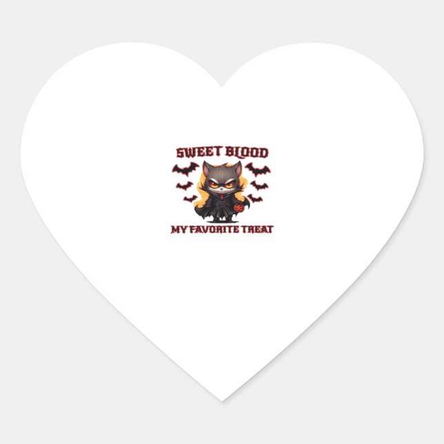 Angry Vampire Cat Craves Sweet Halloween Blood Ove Heart Sticker (Front)