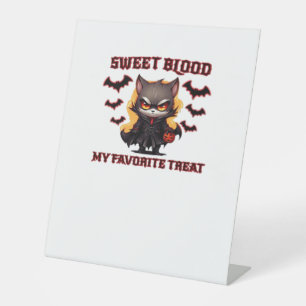Angry Vampire Cat Craves Sweet Halloween Blood Ove Pedestal Sign