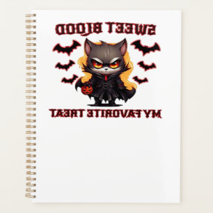 Angry Vampire Cat Craves Sweet Halloween Blood Ove Planner