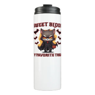 Angry Vampire Cat Craves Sweet Halloween Blood Ove Thermal Tumbler