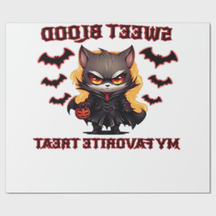 Angry Vampire Cat Craves Sweet Halloween Blood Ove Wrapping Paper