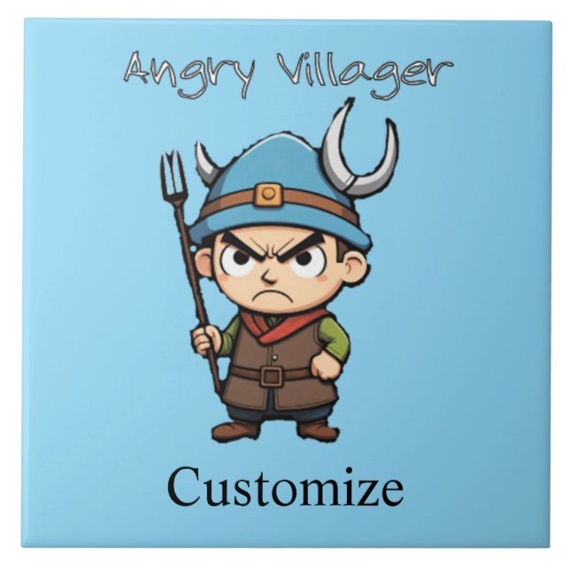Angry Villager Pitchfork Thunder_Cove Ceramic Tile (Front)