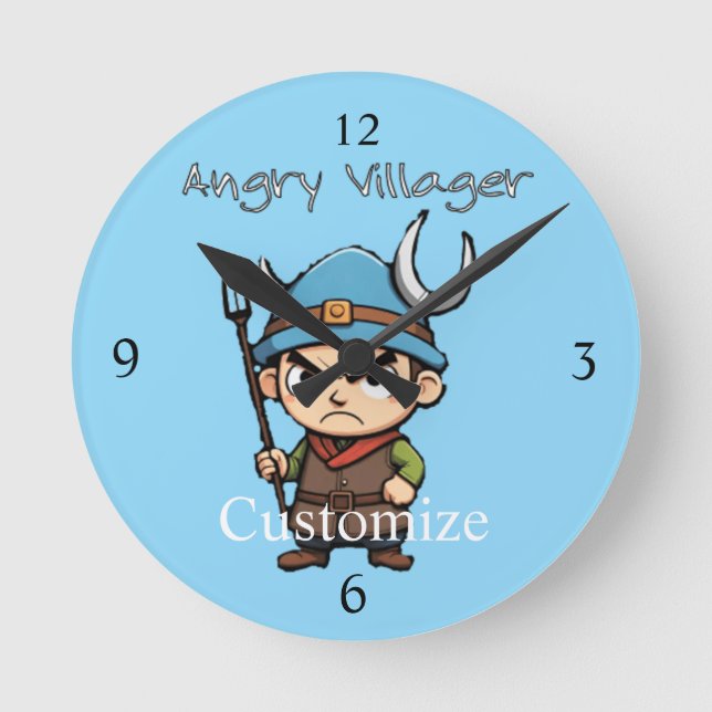 Angry Villager Pitchfork Thunder_Cove Round Clock (Front)