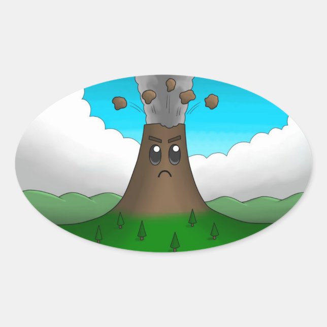 Angry Volcano Oval Sticker (Front)