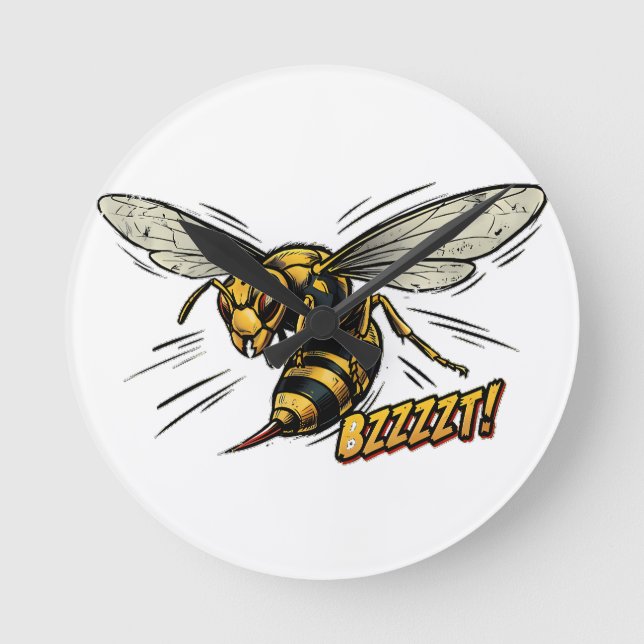 Angry Wasp BZZZT Comic Book Art Round Clock (Front)