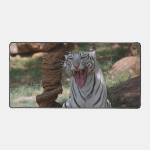 Angry White Tiger Desk Mat