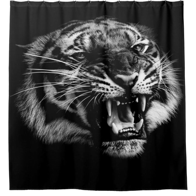 angry wild tiger head in real life shower curtain (Front)