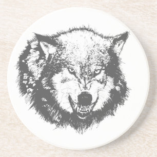 Angry Wolf in Black Coaster