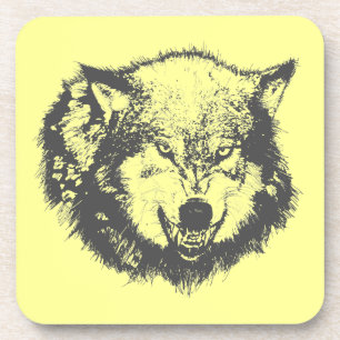 Angry Wolf in Black Coaster