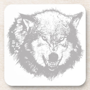 Angry Wolf in Grey Coaster