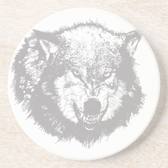 Angry Wolf in Grey Coaster (Front)