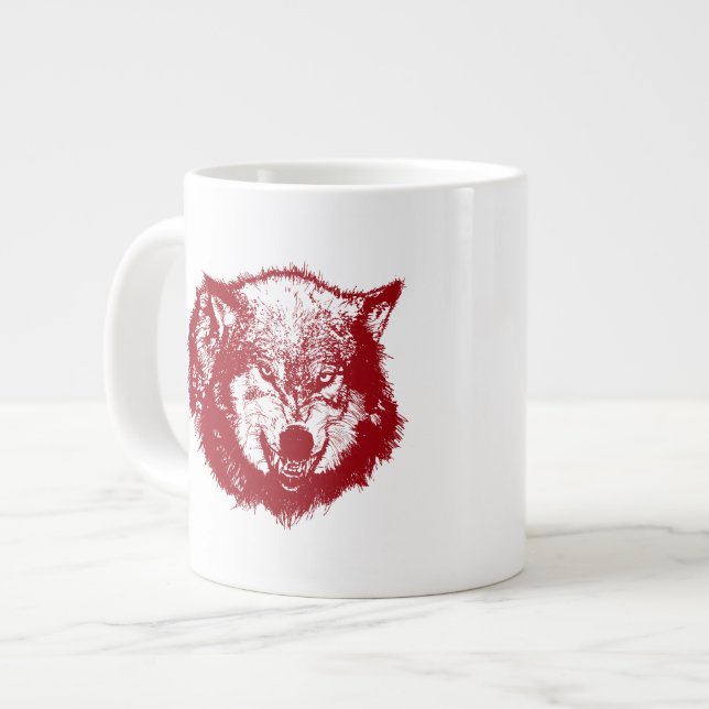 Angry Wolf in Red Large Coffee Mug (Front Left)