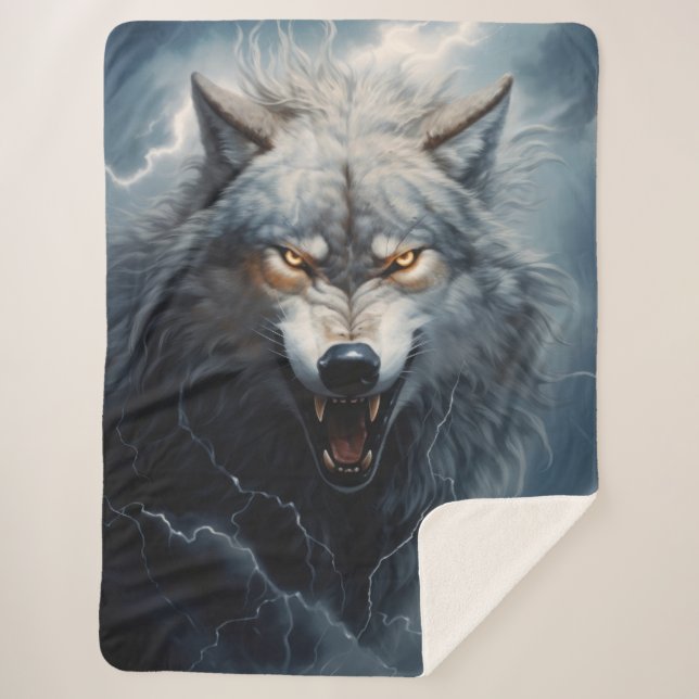 Angry Wolf  Sherpa Blanket (Front)