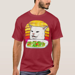 Angry women yelling at confused cat at dinner T-Shirt