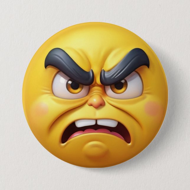 Angry Yellow 3D Effect Emoji 7.5 Cm Round Badge (Front)