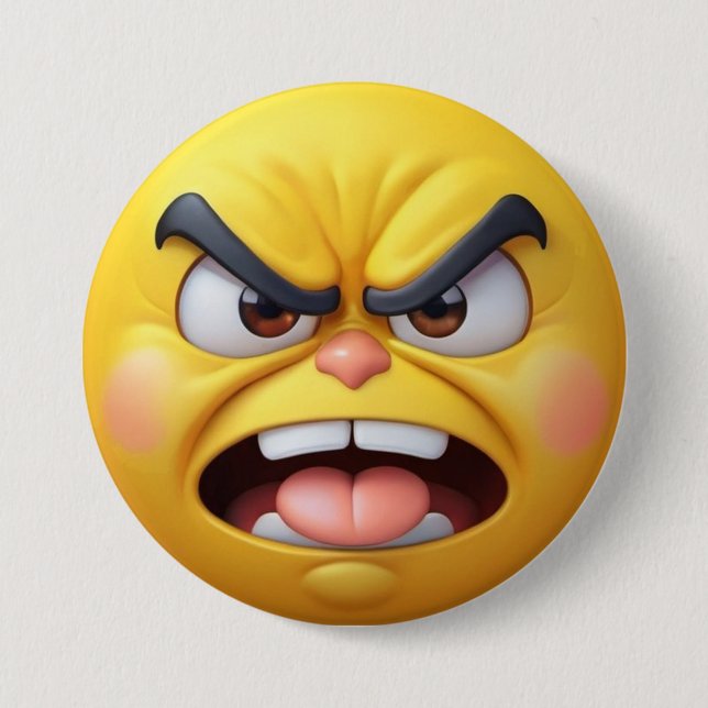 Angry Yellow 3D Effect Emoji 7.5 Cm Round Badge (Front)