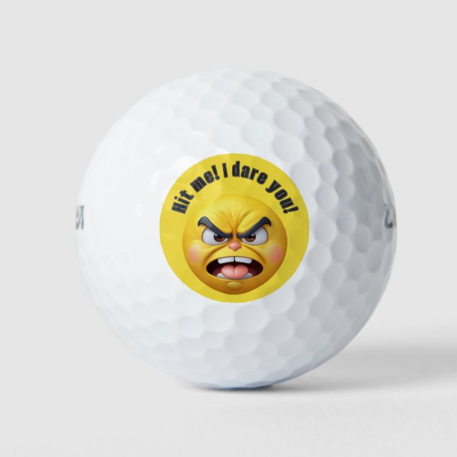 Angry Yellow 3D Emoji Personalise Golf Balls (Front)