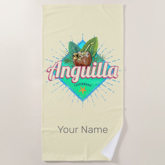 Anguilla Caribbean Retro Vacation Vintage Island Beach Towel (Front)